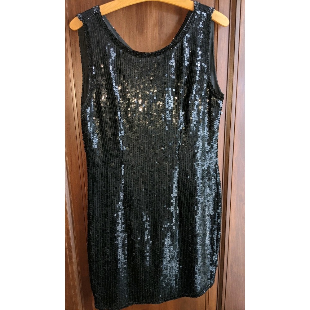 Vintage Stenay Sequins Dress Black Cocktail Dress Size‎ 12 Silk Lined Runs Small